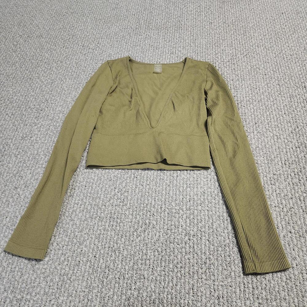 Dynamic Top Green Ribbed Long Sleeve Crop One Size